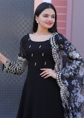 Black Readymade Georgette Gown With Dupatta