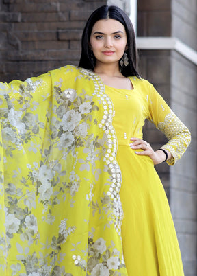 Yellow Readymade Georgette Gown With Dupatta