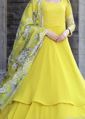 Yellow Readymade Georgette Gown With Dupatta