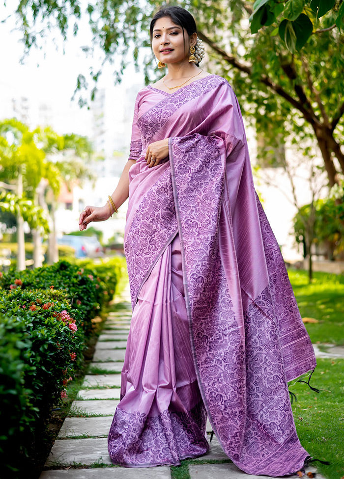 Purple Spun Silk Saree With Blouse Piece