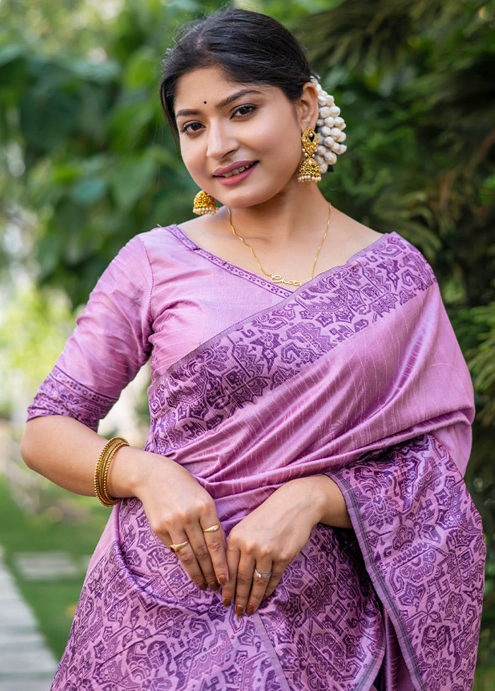 Purple Spun Silk Saree With Blouse Piece