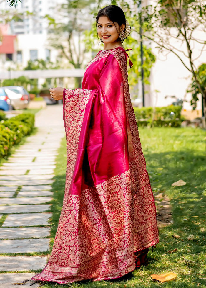 Pink Spun Silk Saree With Blouse Piece