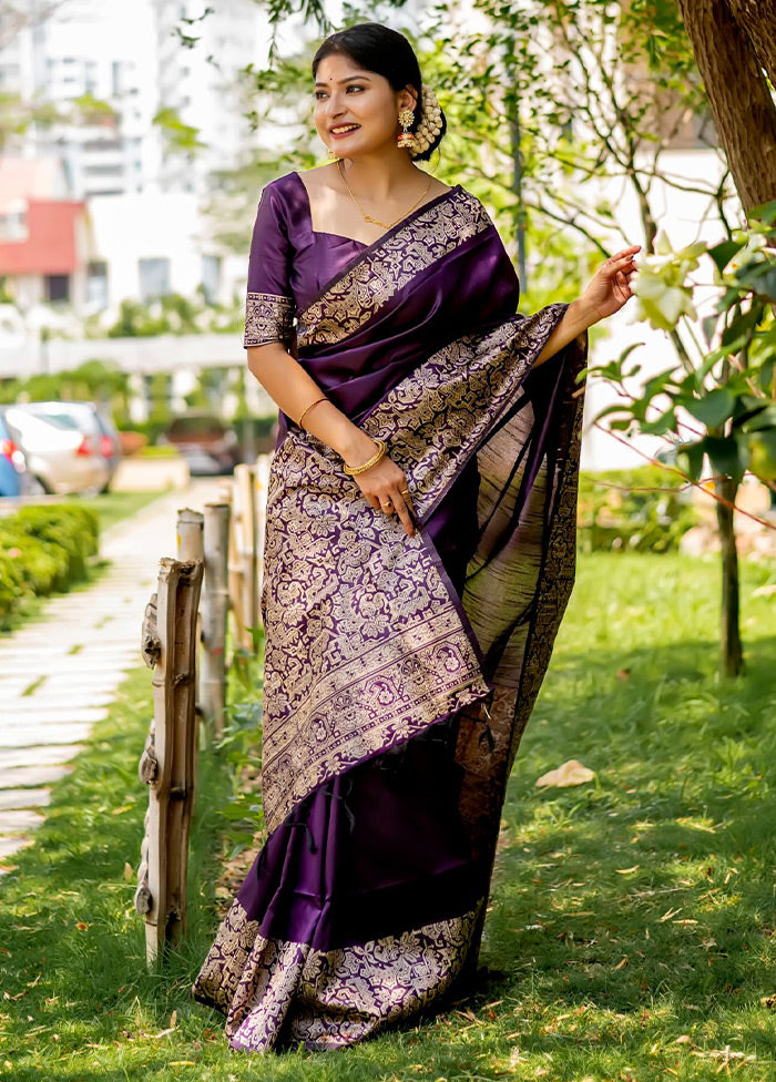 Voilet Spun Silk Saree With Blouse Piece