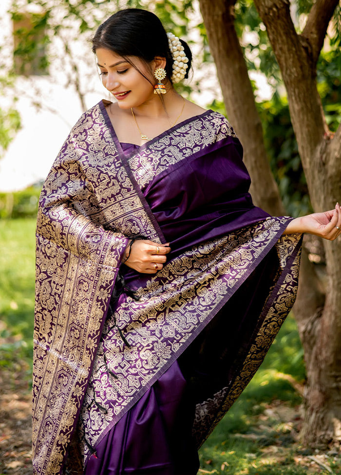 Voilet Spun Silk Saree With Blouse Piece