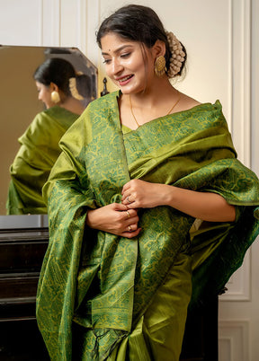 Mehendi Spun Silk Saree With Blouse Piece