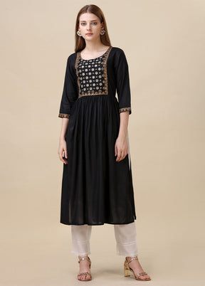 Black Readymade Viscose Anarkali Kurti