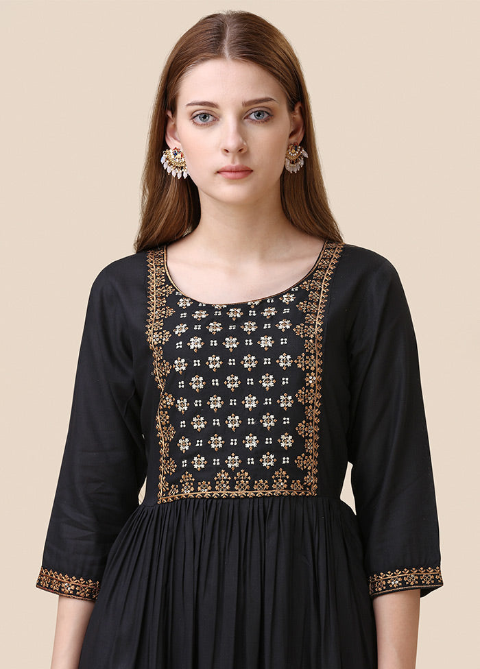 Black Readymade Viscose Anarkali Kurti