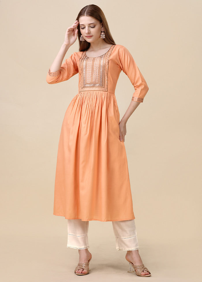 Orange Readymade Viscose Anarkali Kurti