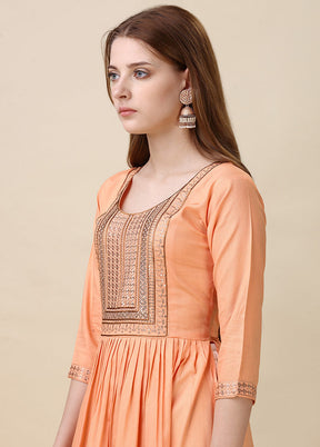 Orange Readymade Viscose Anarkali Kurti