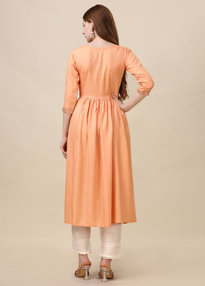 Orange Readymade Viscose Anarkali Kurti