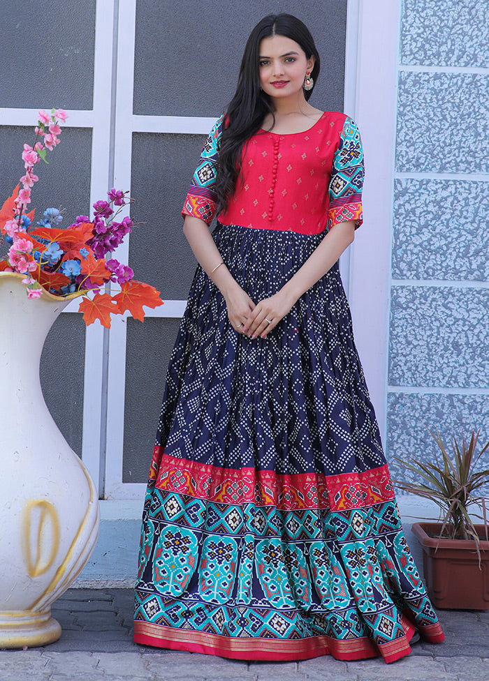 Blue Readymade Silk Indian Dress