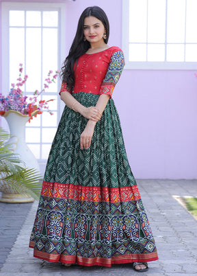 Green Readymade Silk Indian Dress