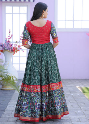 Green Readymade Silk Indian Dress