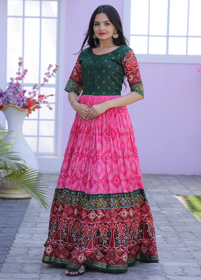 Pink Readymade Silk Indian Dress