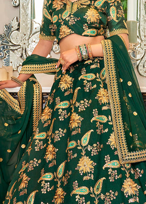 3 Pc Green Silk Semi Stitched Lehenga Set