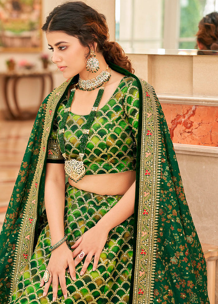 3 Pc Green Silk Readymade Lehenga Set