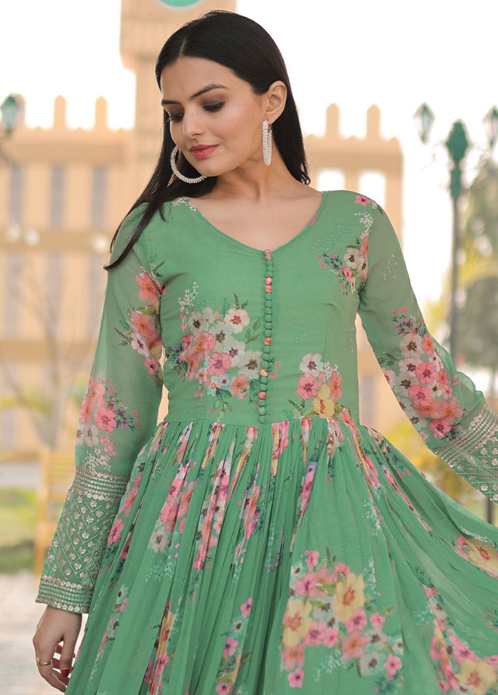 Pista Green Readymade Georgette Indian Dress