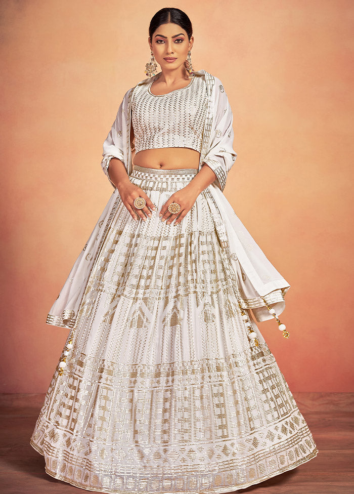 3 Pc White Georgette Readymade Lehenga Set