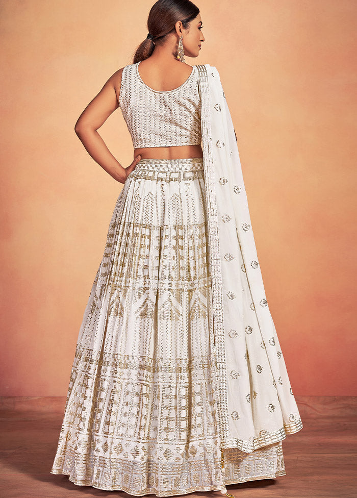 3 Pc White Georgette Readymade Lehenga Set