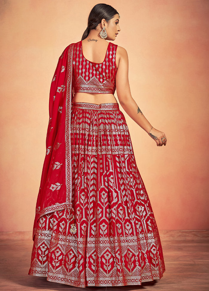 3 Pc Red Georgette Readymade Lehenga Set