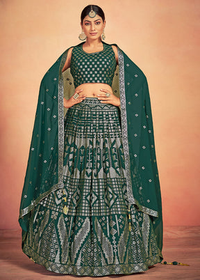 3 Pc Green Georgette Readymade Lehenga Set