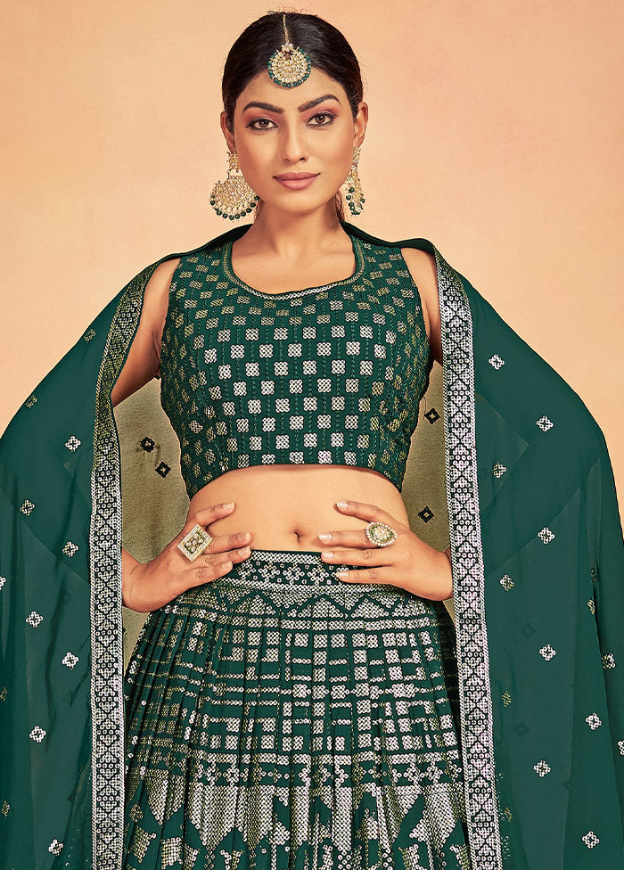 3 Pc Green Georgette Readymade Lehenga Set