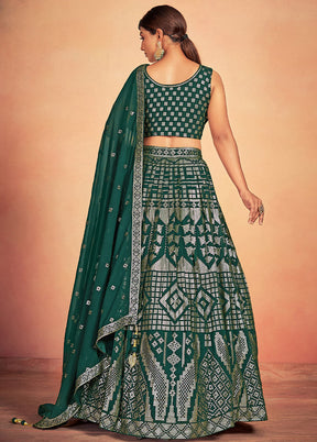 3 Pc Green Georgette Readymade Lehenga Set