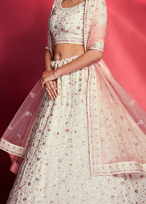 3 Pc White Georgette Semi Stitched Lehenga Set