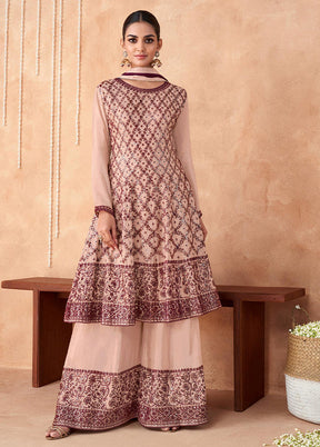 3 Pc Peach Semi Stitched Georgette Suit Set