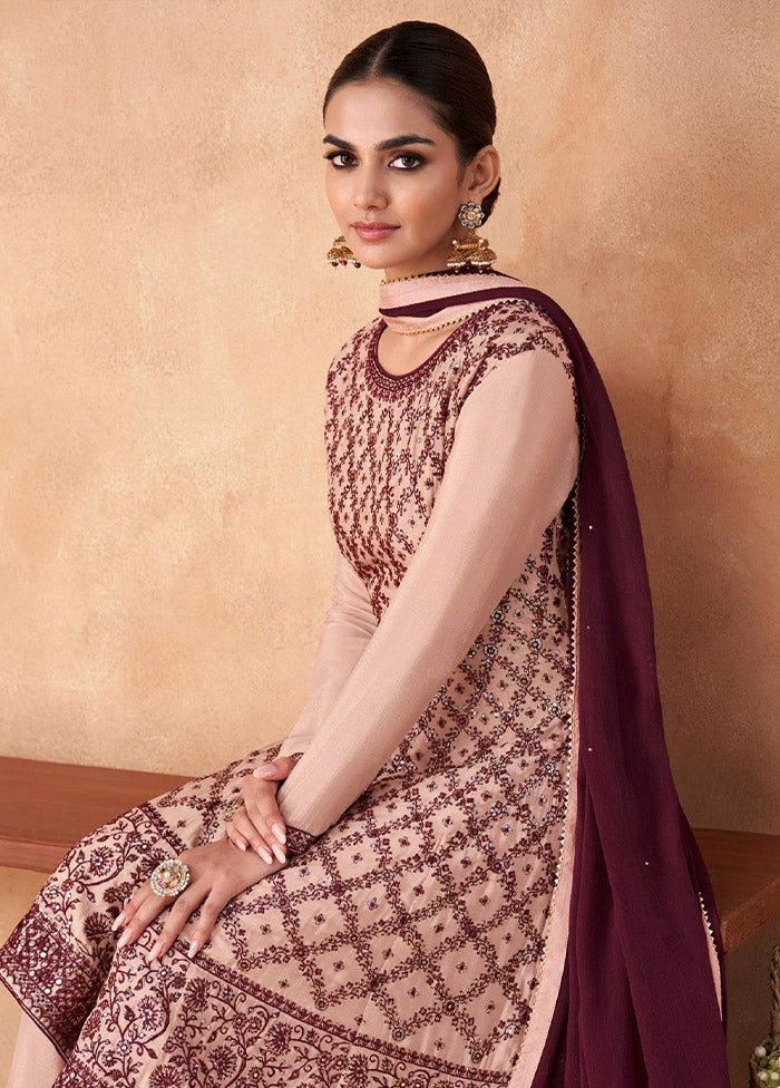 3 Pc Peach Semi Stitched Georgette Suit Set