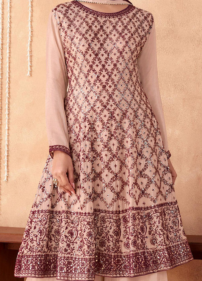 3 Pc Peach Semi Stitched Georgette Suit Set