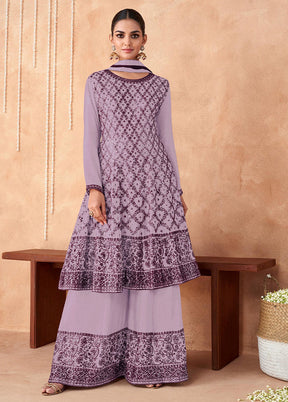 3 Pc Purple Semi Stitched Georgette Suit Set