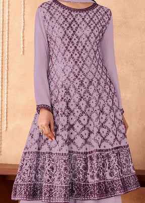 3 Pc Purple Semi Stitched Georgette Suit Set