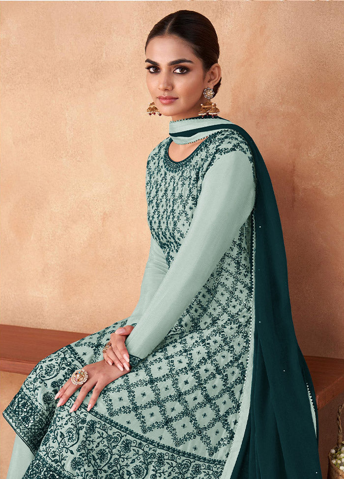 3 Pc Green Semi Stitched Georgette Suit Set