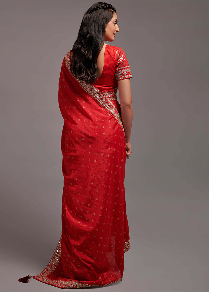 Red Spun Silk Saree With Blouse Piece