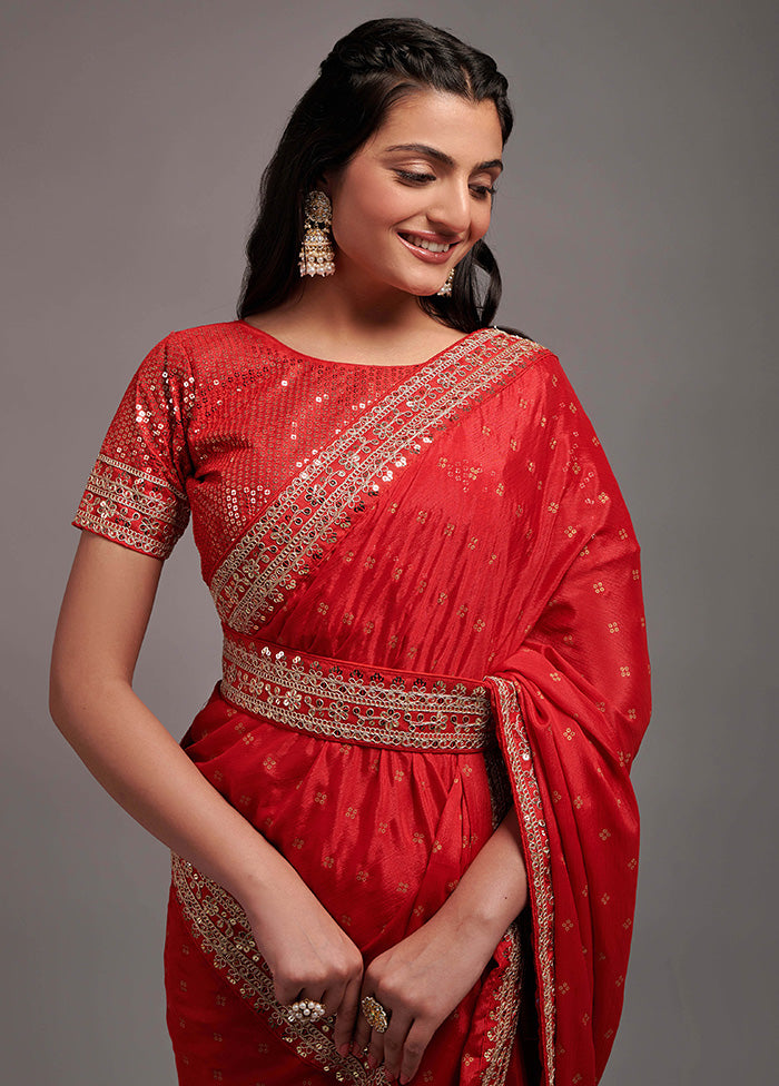 Red Spun Silk Saree With Blouse Piece