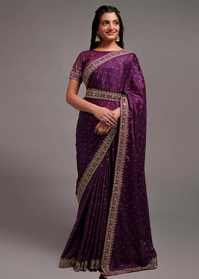 Wine Spun Silk Saree With Blouse Piece