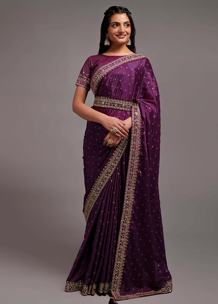 Wine Spun Silk Saree With Blouse Piece