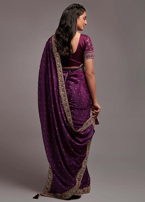 Wine Spun Silk Saree With Blouse Piece