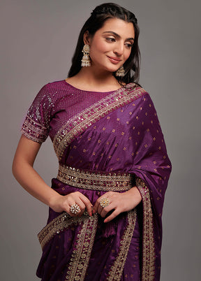 Wine Spun Silk Saree With Blouse Piece