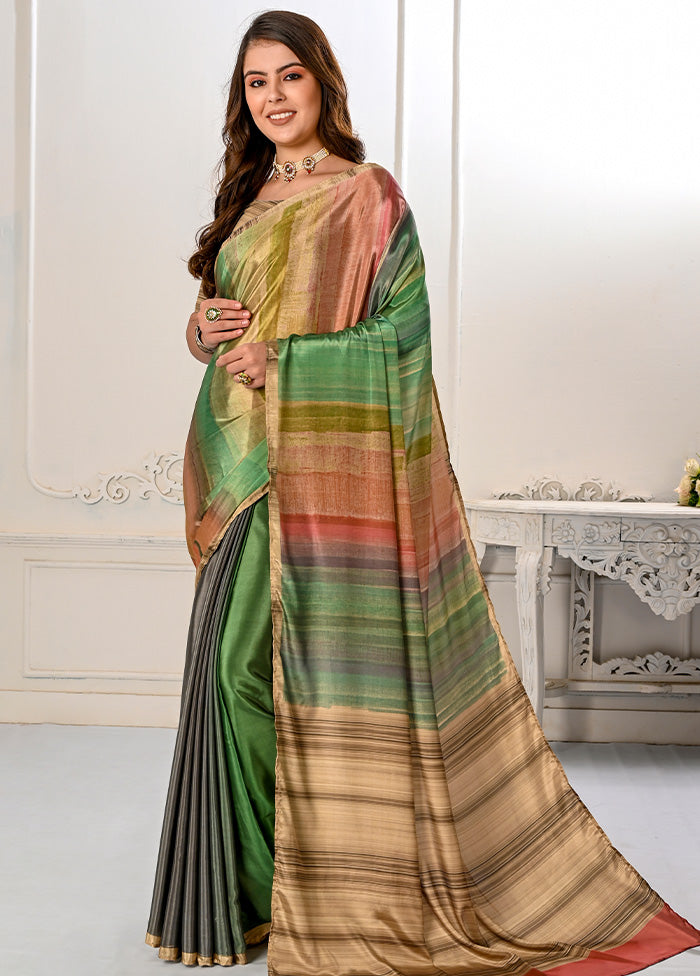 Multicolor Spun Silk Saree With Blouse Piece