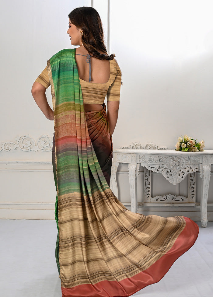 Multicolor Spun Silk Saree With Blouse Piece