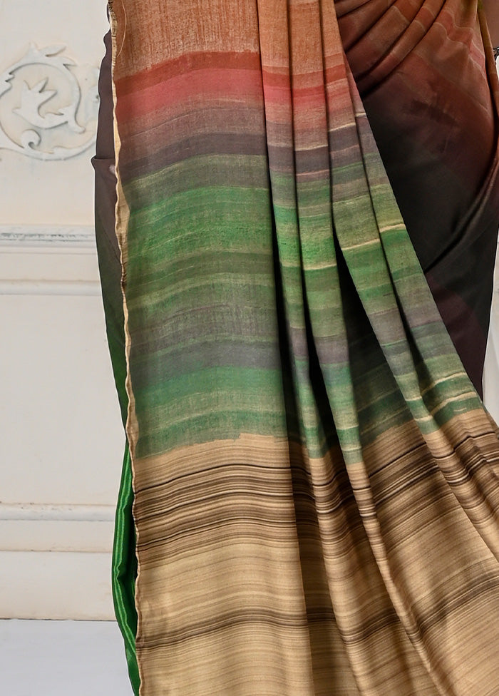 Multicolor Spun Silk Saree With Blouse Piece