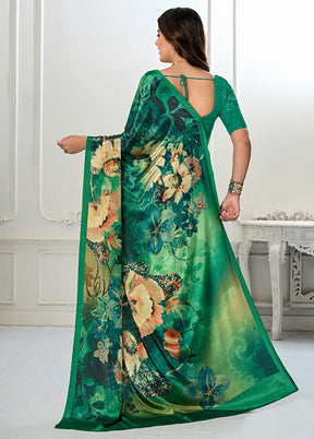 Green Spun Silk Saree With Blouse Piece