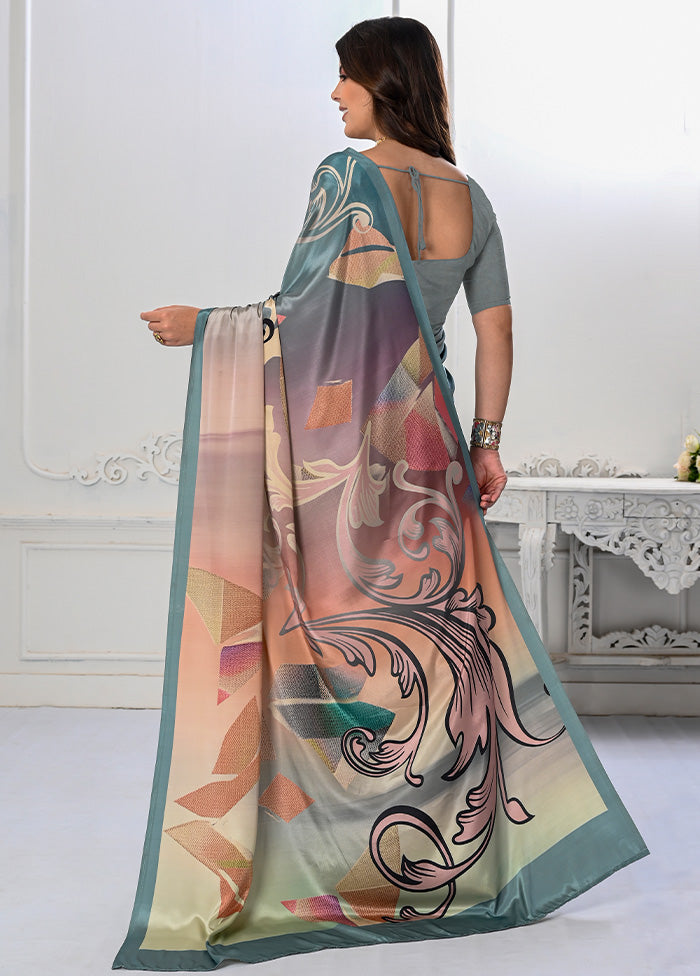 Teal blue Spun Silk Saree With Blouse Piece