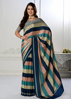 Multicolor Spun Silk Saree With Blouse Piece