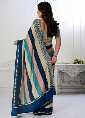 Multicolor Spun Silk Saree With Blouse Piece