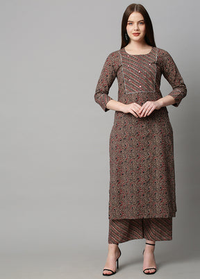 2 Pc Brown Readymade Rayon Kurti Set