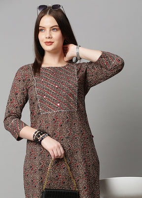 2 Pc Brown Readymade Rayon Kurti Set