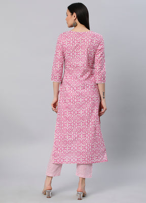 2 Pc Pink Readymade Rayon Kurti Set